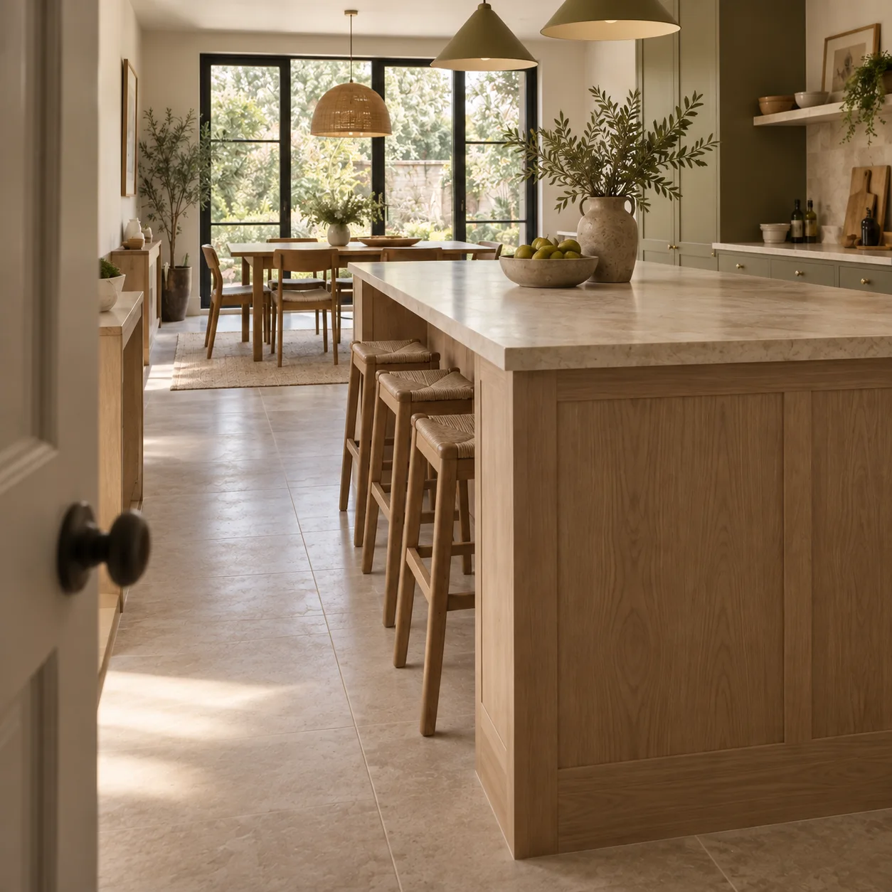 Illustrative closer view from the doorway toward the table